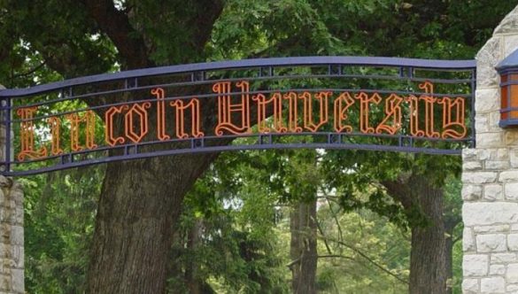 Decorative arch with sign reading "Lincoln University."